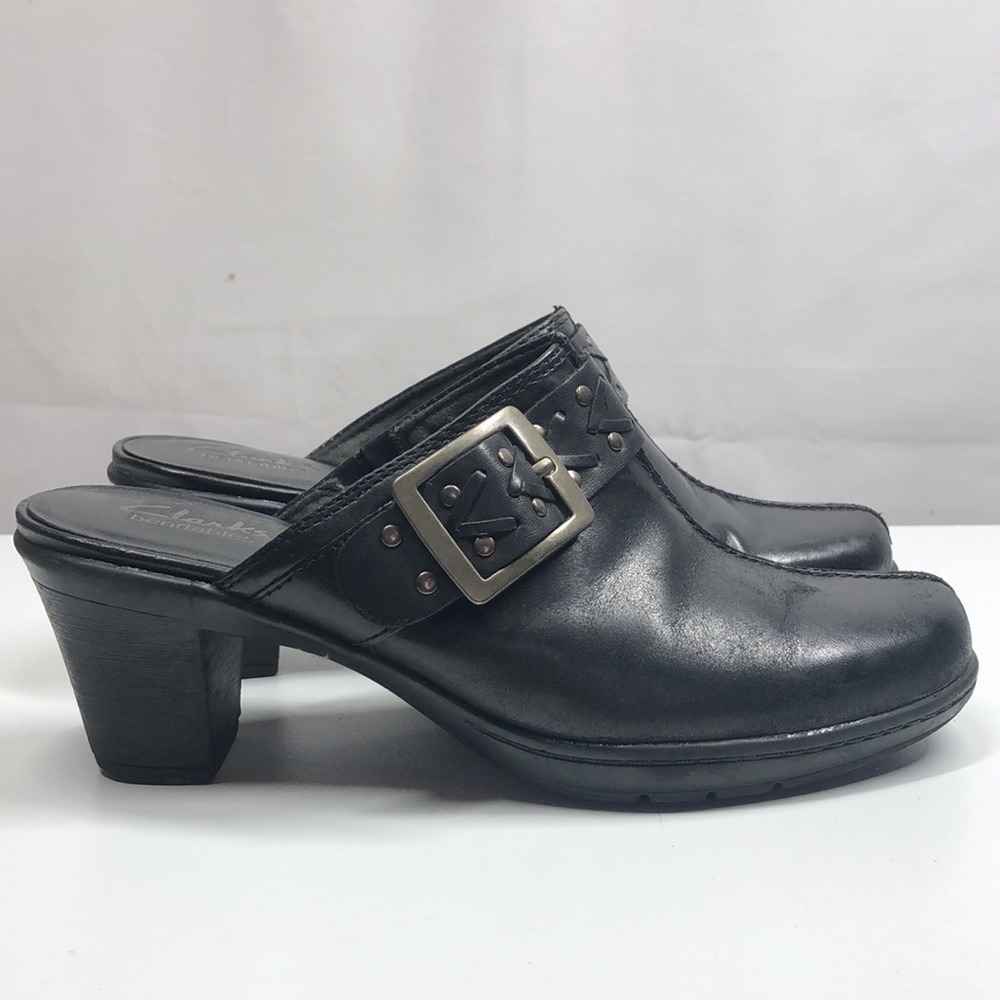 Clarks bendables leather slide on with heel size  7.5M